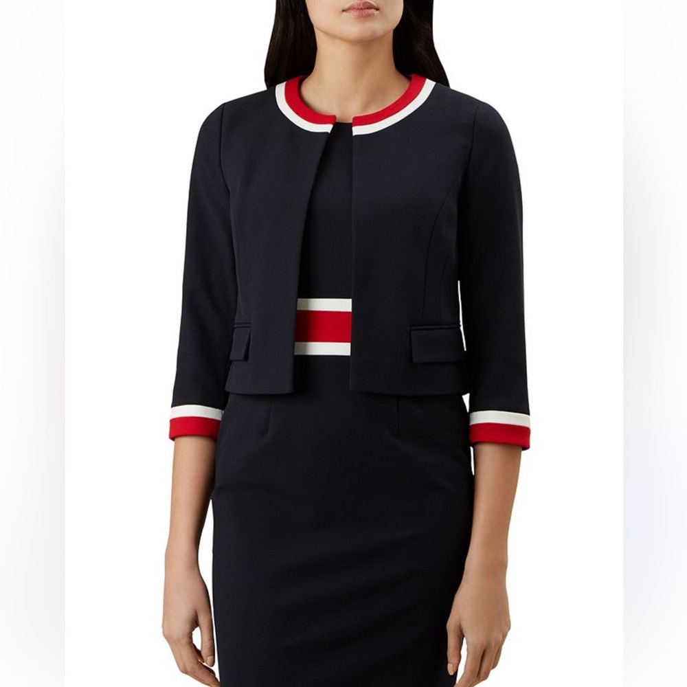 Hobbs London Annabel Cropped Jacket‎ in Navy Red